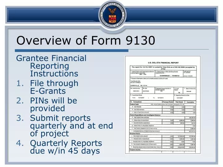 overview of form 9130