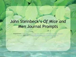 John Steinbeck’s Of Mice and Men Journal Prompts