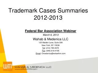 Trademark Cases Summaries 2012-2013