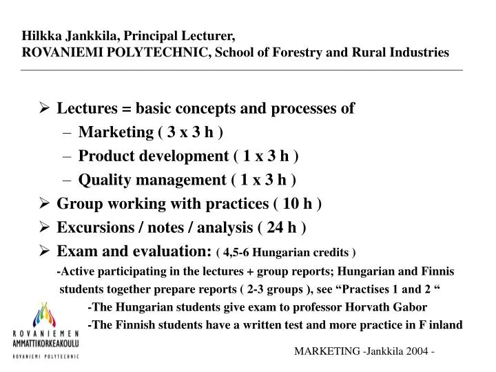 hilkka jankkila principal lecturer rovaniemi polytechnic school of forestry and rural industries