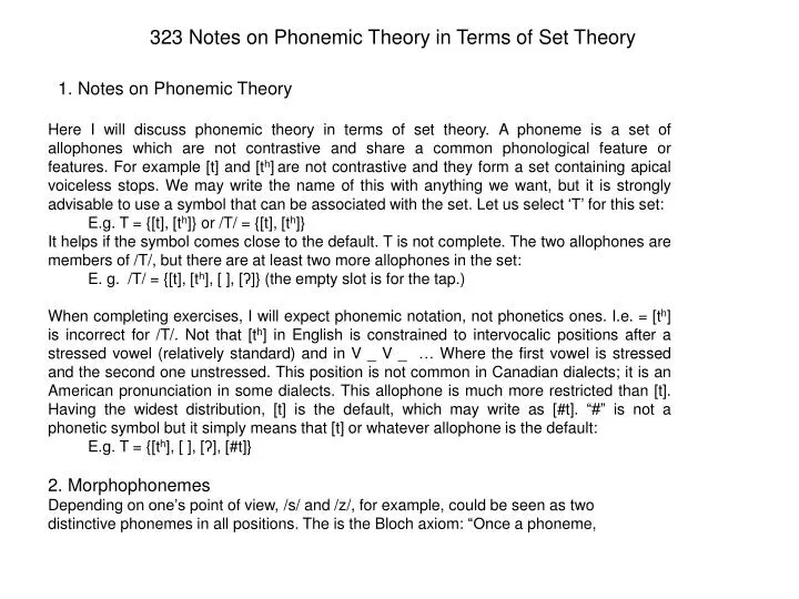 323 notes on phonemic theory in terms of set theory