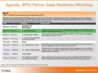 Agenda: BPIO Partner Sales Readiness Workshop