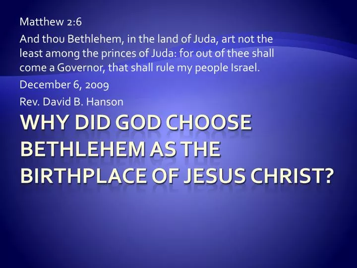 why did god choose bethlehem as the birthplace of jesus christ