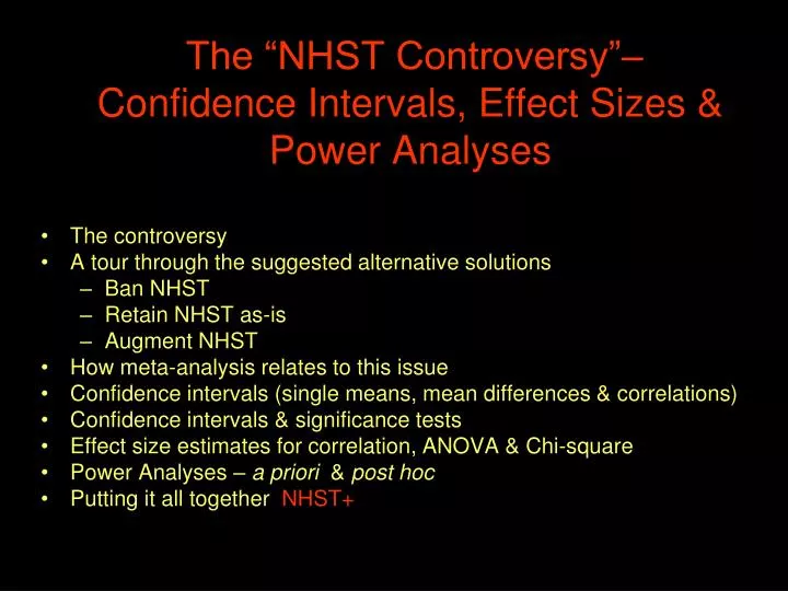 the nhst controversy confidence intervals effect sizes power analyses