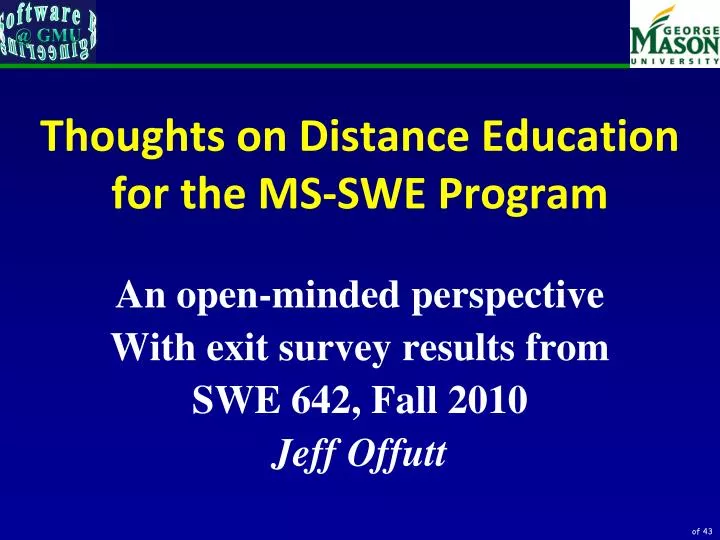 thoughts on distance education for the ms swe program