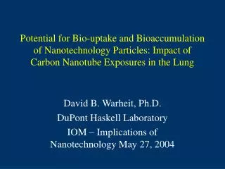 Potential for Bio-uptake and Bioaccumulation of Nanotechnology Particles: Impact of Carbon Nanotube Exposures in the Lun