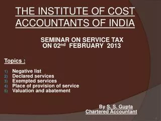 THE INSTITUTE OF COST ACCOUNTANTS OF INDIA