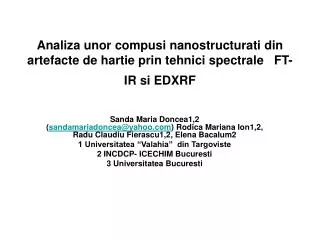 Analiza unor compusi nanostructurati din artefacte de hartie prin tehnici spectrale FT-IR si EDXRF