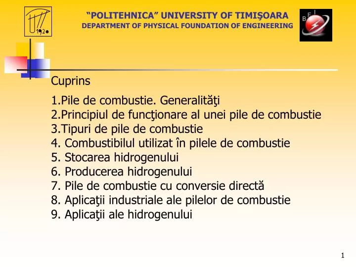 politehnica university of timi oara department of physical foundation of engineering