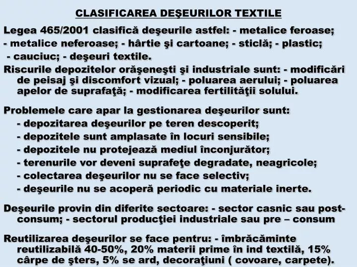 clasificarea de eurilor textile
