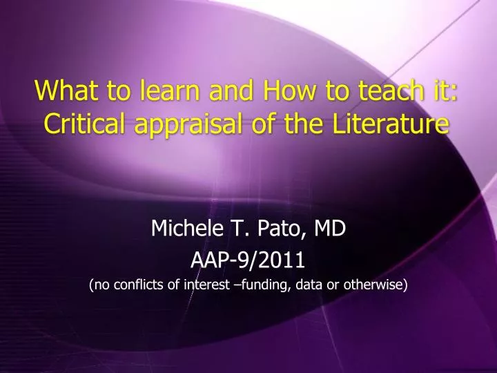 what to learn and how to teach it critical appraisal of the literature