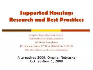 Supported Housing: Research and Best Practices
