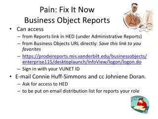 Pain: Fix It Now Business Object Reports