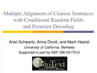 Multiple Alignment of Citation Sentences with Conditional Random Fields and Posterior Decoding