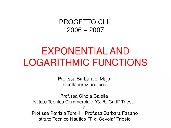 progetto clil 2006 2007 exponential and logarithmic functions