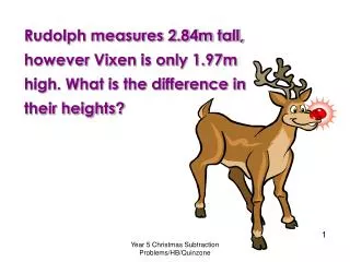 Rudolph measures 2.84m tall, however Vixen is only 1.97m high. What is the difference in their heights ?