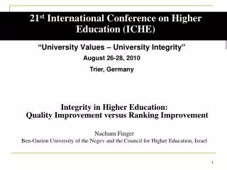 “University Values – University Integrity”