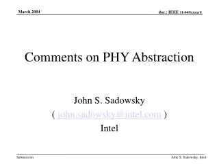 Comments on PHY Abstraction