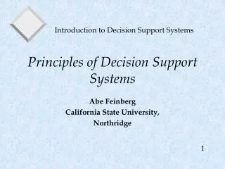Principles of Decision Support Systems