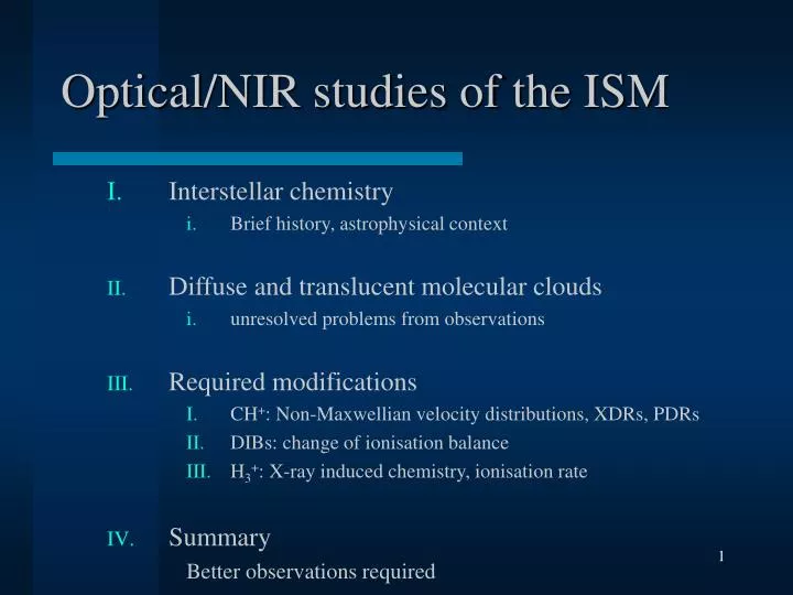 optical nir studies of the ism
