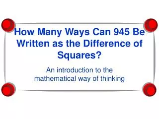 How Many Ways Can 945 Be Written as the Difference of Squares?