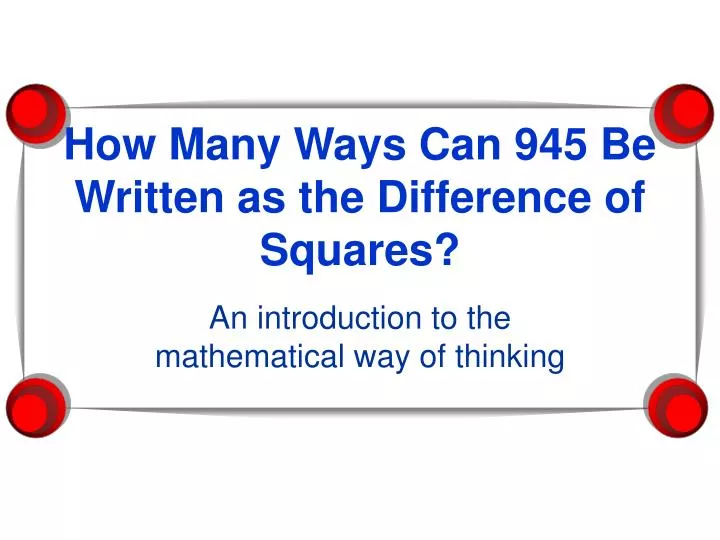 how many ways can 945 be written as the difference of squares