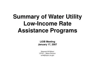 Summary of Water Utility Low-Income Rate Assistance Programs