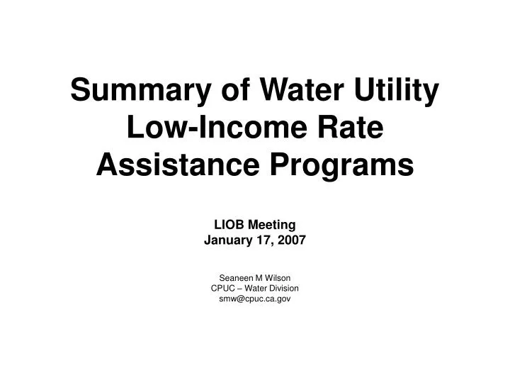 summary of water utility low income rate assistance programs
