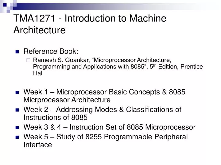 tma1271 introduction to machine architecture
