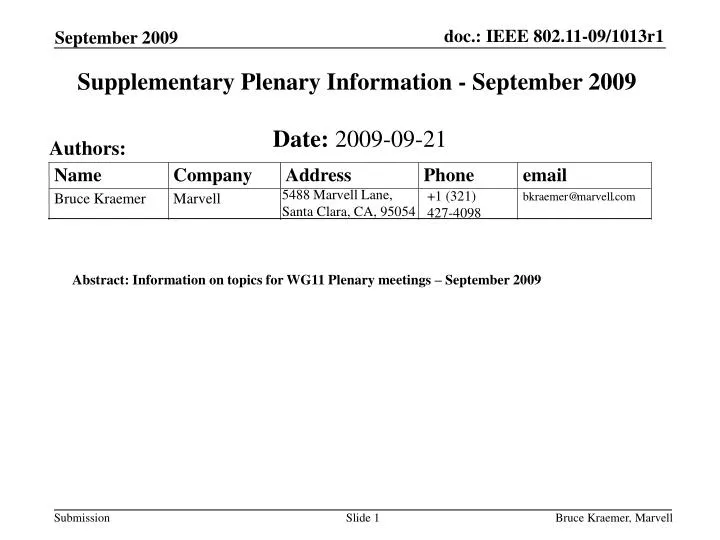 supplementary plenary information september 2009