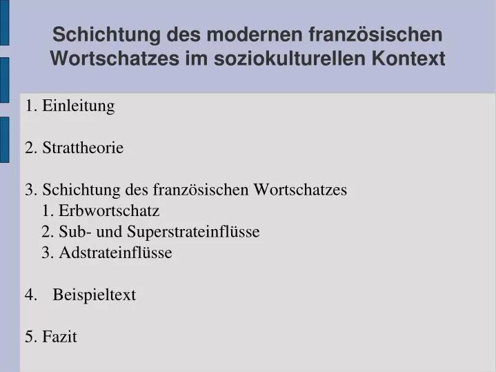 schichtung des modernen franz sischen wortschatzes im soziokulturellen kontext