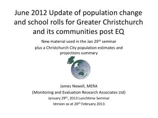 June 2012 Update of population change and school rolls for Greater Christchurch and its communities post EQ