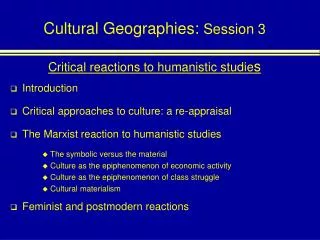 Cultural Geographies: Session 3