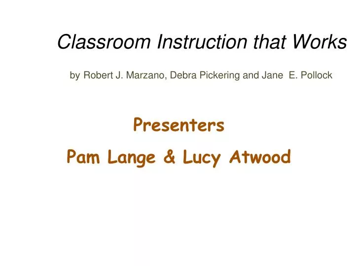 classroom instruction that works by robert j marzano debra pickering and jane e pollock