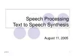 Speech Processing Text to Speech Synthesis