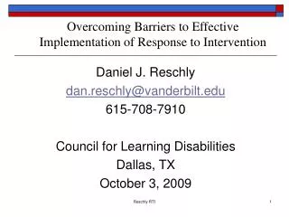 Overcoming Barriers to Effective Implementation of Response to Intervention