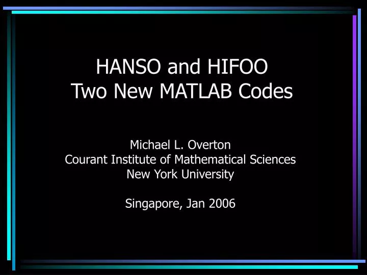 hanso and hifoo two new matlab codes