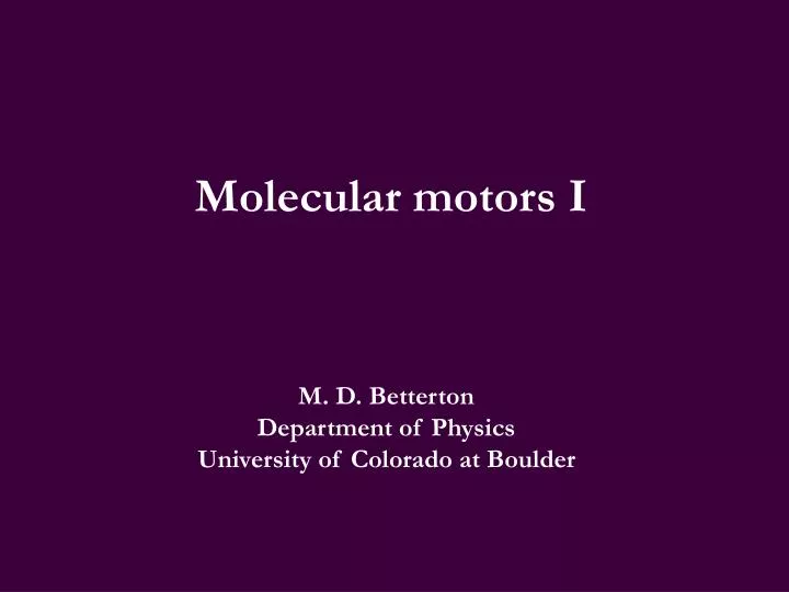 molecular motors i