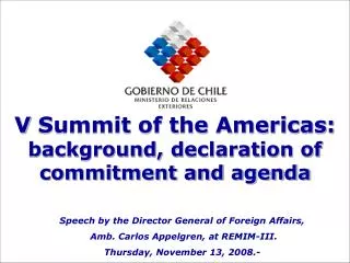 V Summit of the Americas: background, d eclaration of commitment and agenda