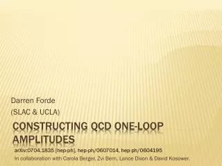 Constructing QCD One-Loop amplitudes