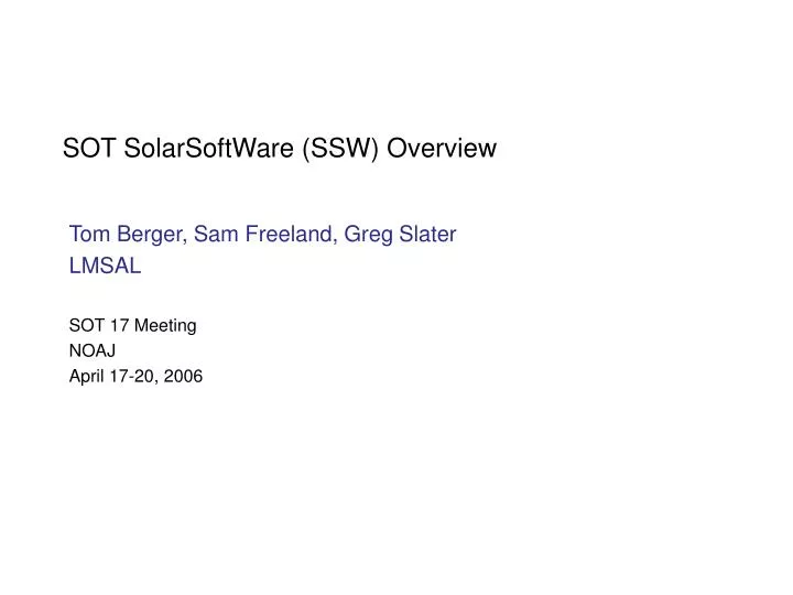 sot solarsoftware ssw overview