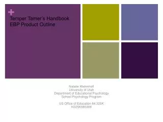 Temper Tamer’s Handbook EBP Product Outline