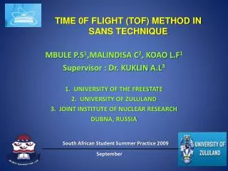 TIME 0F FLIGHT (TOF) METHOD IN SANS TECHNIQUE