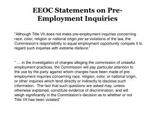 EEOC Statements on Pre-Employment Inquiries