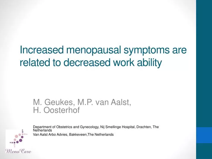 increased menopausal symptoms are related to decreased work ability