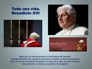 Toda una vida. Benedicto XVI