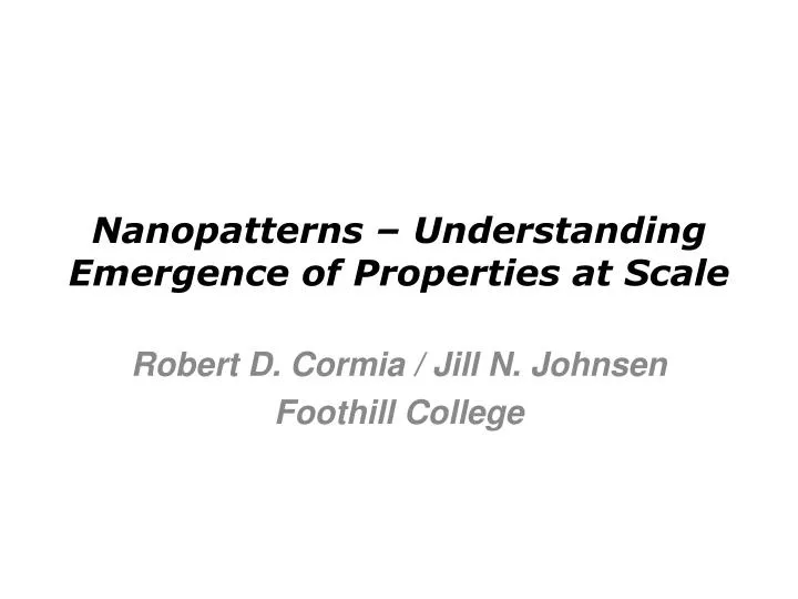 nanopatterns understanding emergence of properties at scale