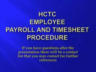 HCTC EMPLOYEE PAYROLL AND TIMESHEET PROCEDURE