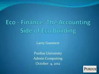 Eco - Finance: The Accounting Side of Eco Building