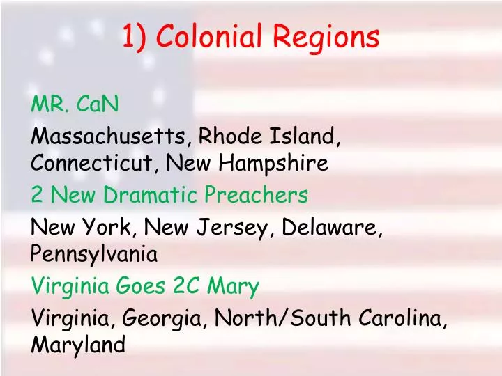 1 colonial regions